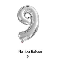 Balon foliowy cyfra 9 srebrny 40cm - 16"
