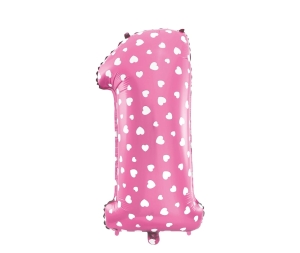 Balon foliowy cyfra 1 różowy 40cm - 18"